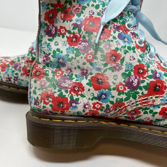 Dr. Marten Boots Women's Size 8 Blue Pascal Floral Print Ribbon Laces Combat - Picture 10 of 16